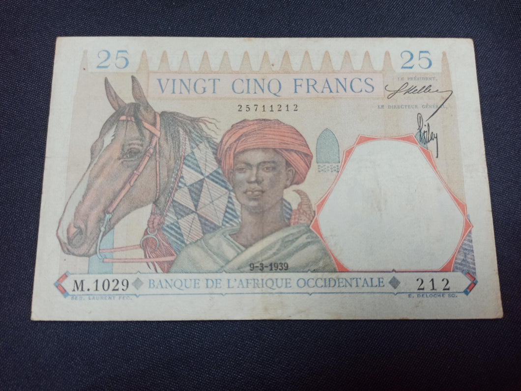 Afrique Occidentale : 25 Francs 1939 (Ref 2815)