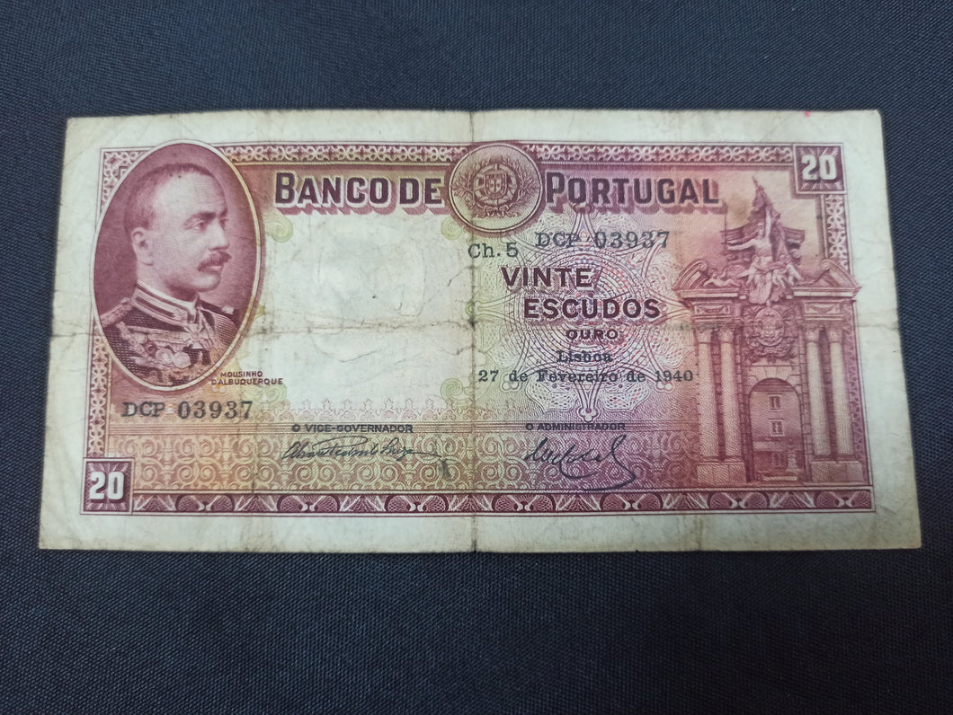 Portugal : 20 Escudos 1940 (Ref 2891)