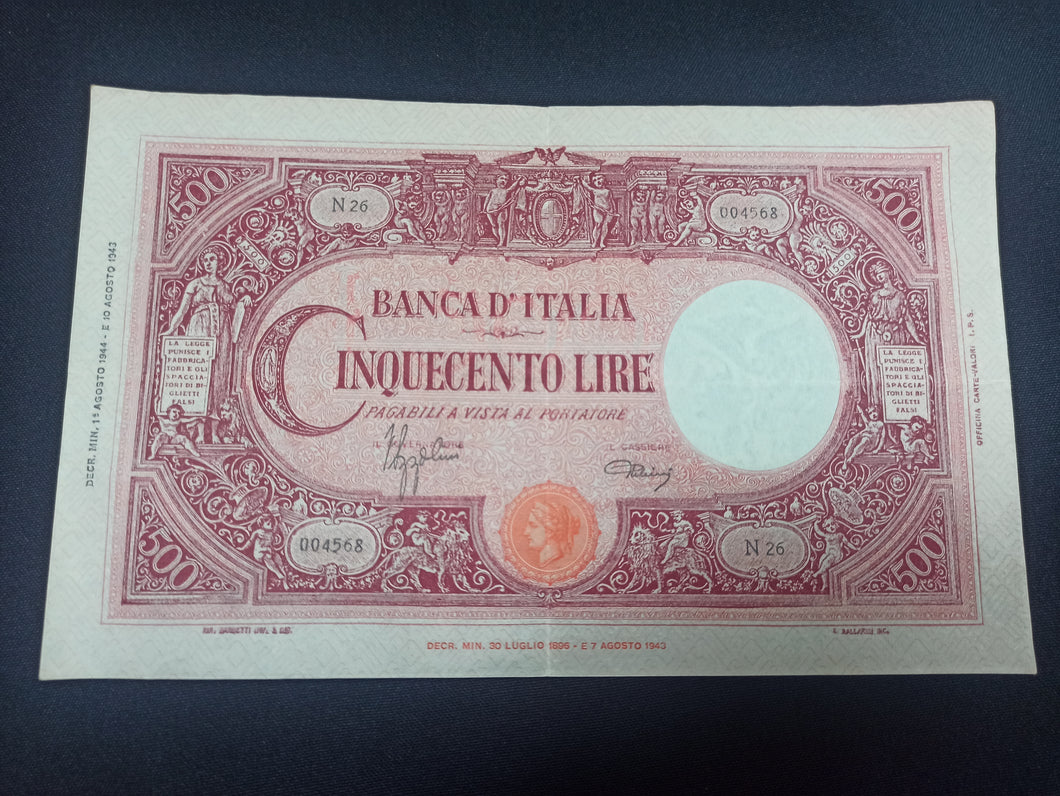 Italie : 500 Lire 1943 ; Qualité (Ref 2908)
