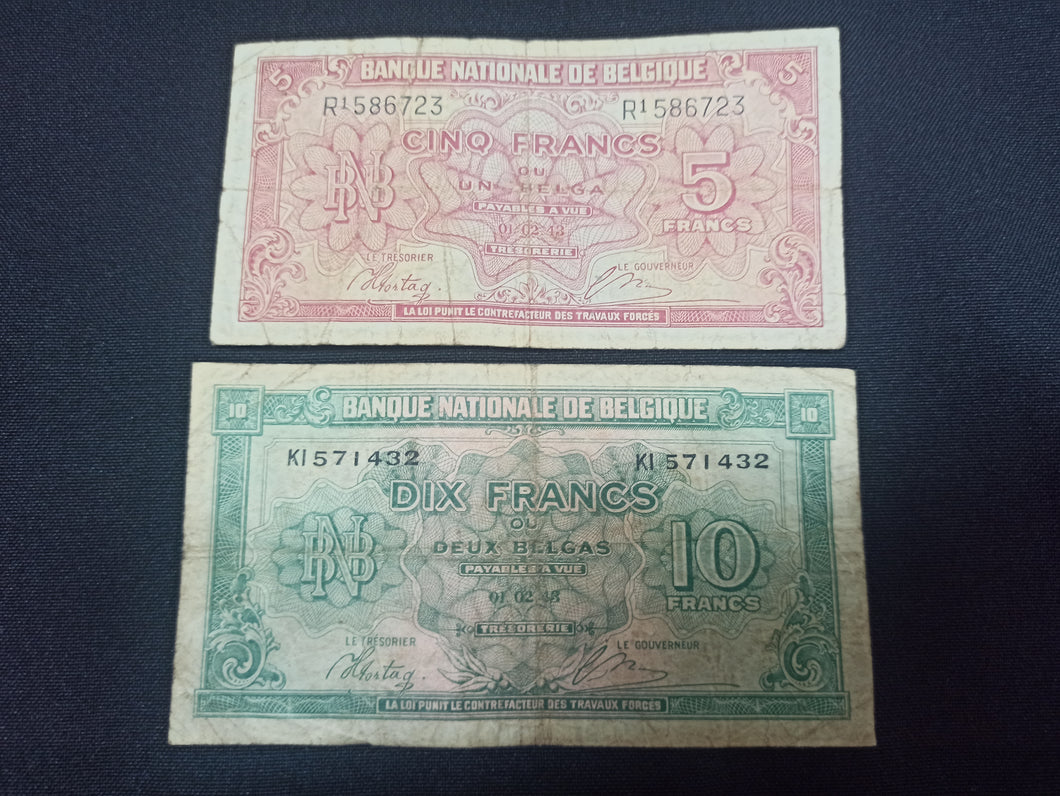 Belgique : 5 & 10 Francs 1943 (Ref 2909)