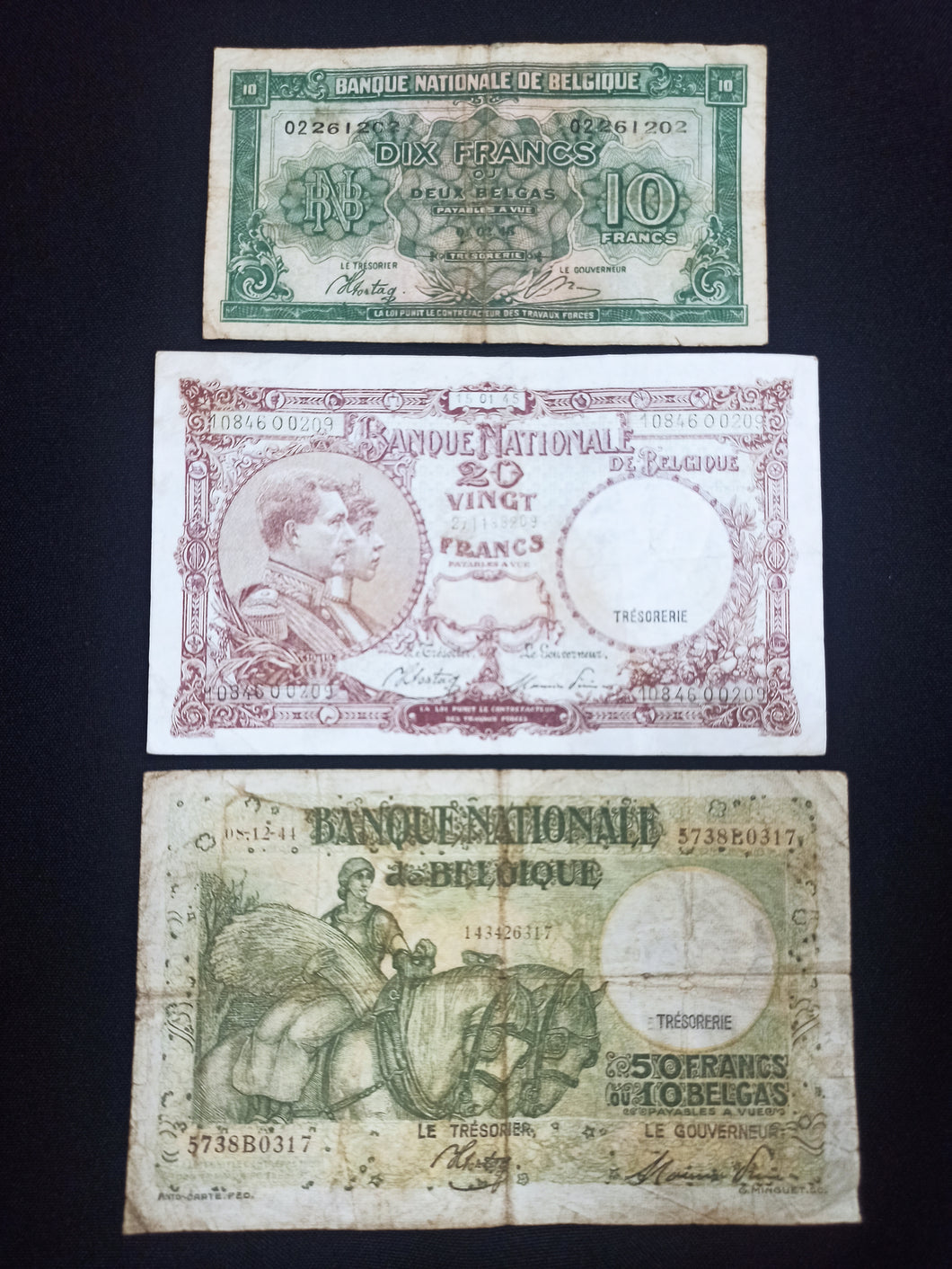 Belgique : Lot 10 / 20 et 50 Francs (Ref 2912)