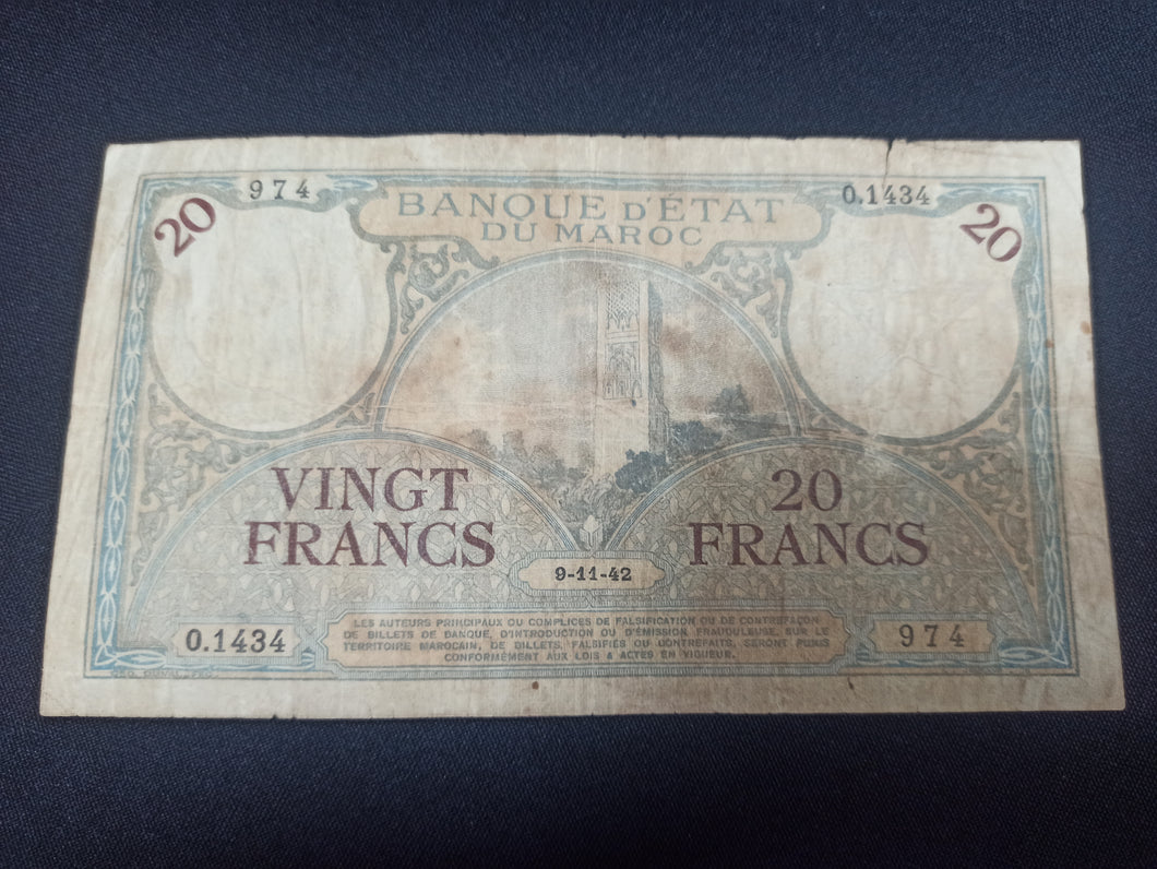 Maroc : 20 Francs 1942 (Ref 2945)