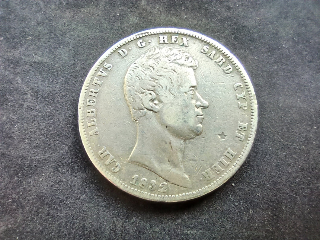 Italie : 5 Lire 1832 P Argent Sardaigne (Ref 2953)