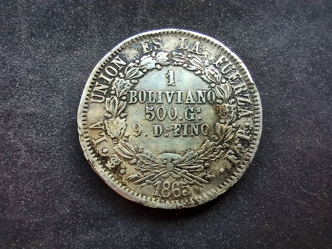 Bolivie : 1 Boliviano 1865 Argent (Ref 2970)