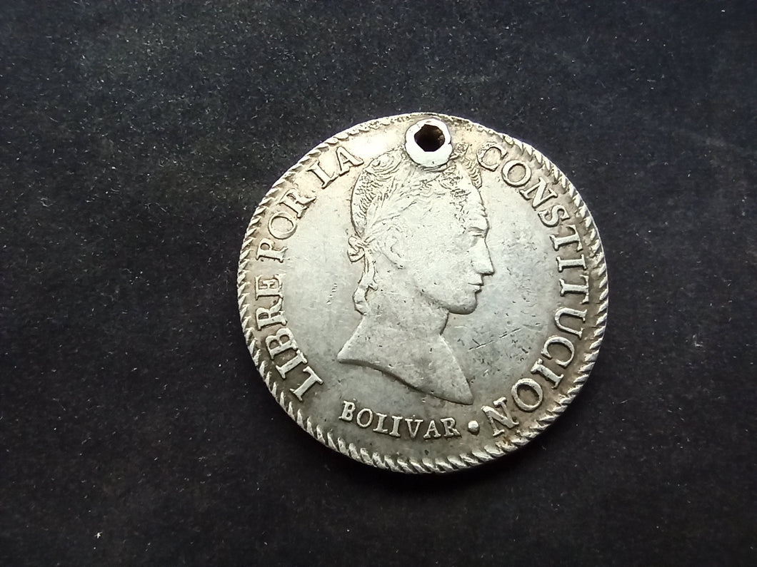 Bolivie : 8 Soles 1845 Argent ; Trouée (Ref 3001)