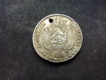 Charger l&#39;image dans la galerie, Bolivie : Un Boliviano 1866 Argent ; Trouée (Ref 3003)
