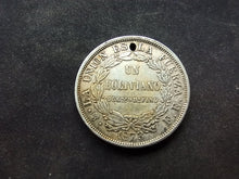 Charger l&#39;image dans la galerie, Bolivie : Un Boliviano 1873 Argent ; Trouée (Ref 3005)
