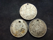 Charger l&#39;image dans la galerie, Bolivie : Lot 3 Monnaies : 8 Reales / Boliviano Argent ; Trouée (Ref 3006)
