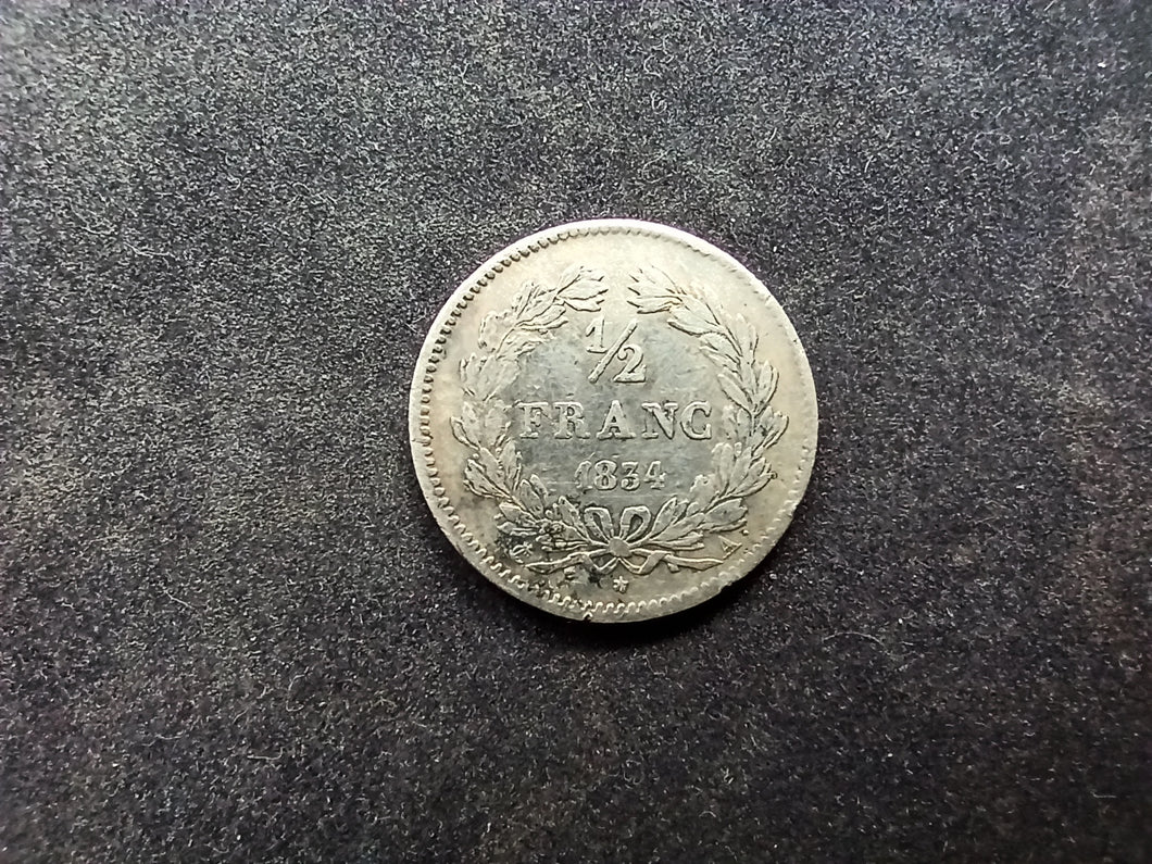 1/2 Franc Louis Philippe 1834 A ; Argent (Ref 3008)