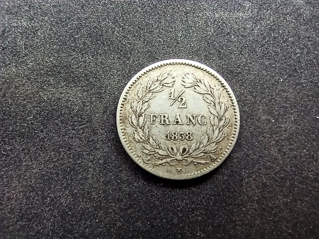 1/2 Franc Louis Philippe 1838 A ; Argent (Ref 3011)