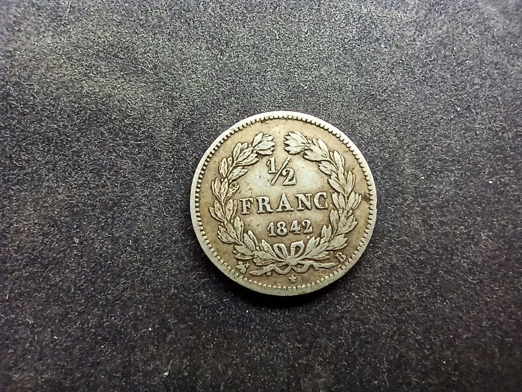 1/2 Franc Louis Philippe 1842 B ; Argent (Ref 3014)