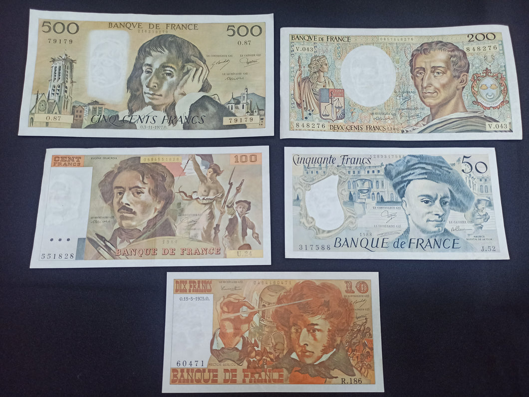 Lot Avant Dernière Gamme : 500 / 200 / 100 / 50 et 10 Francs ; Superbe Qualité !