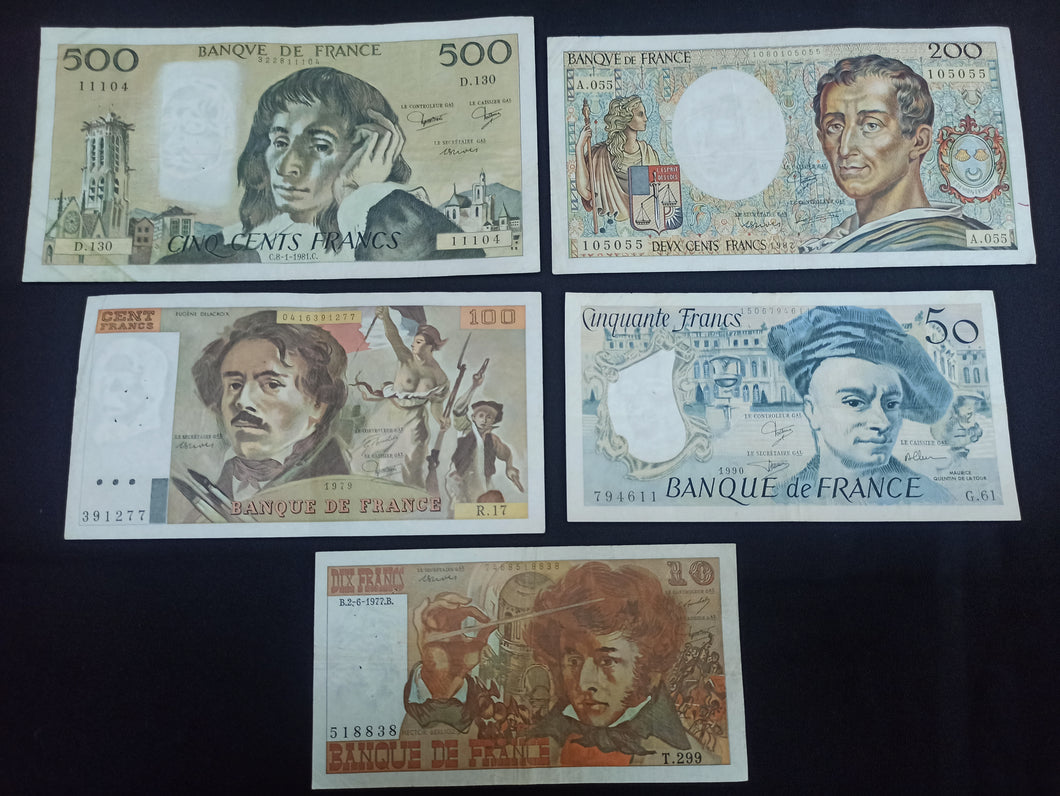 Lot Avant Dernière Gamme : 500 / 200 / 100 / 50 et 10 Francs