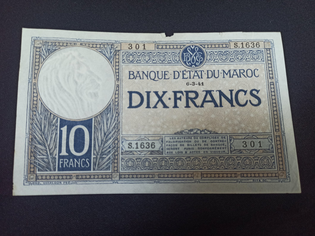 Maroc : 10 Francs 1941 (Ref 3027)