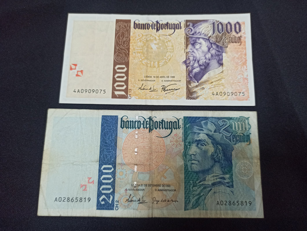 Portugal : 1000 + 2000 Escudos 1995 / 96 (Ref 3051)