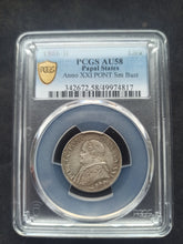 Charger l&#39;image dans la galerie, Italy : Papal States :  Lira 1866 R ; PCGS : AU 58
