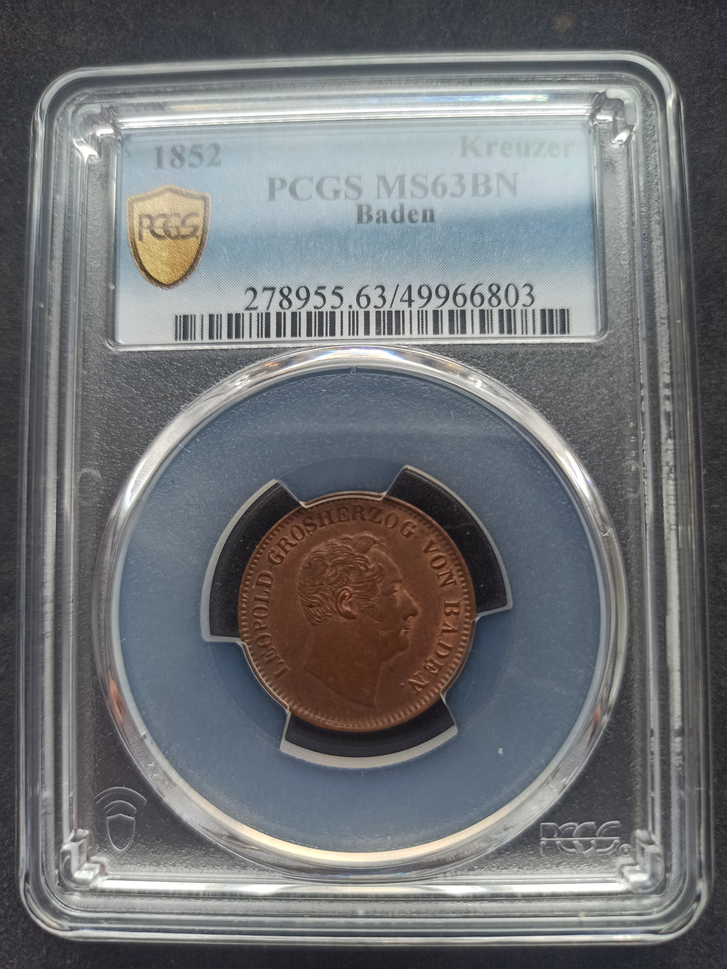 Germany : Baden : Kreuzer 1852 ; PCGS : MS 63