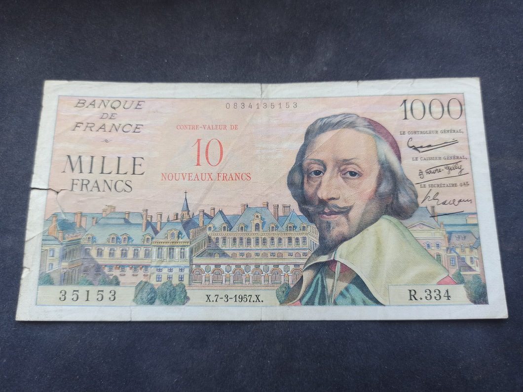 1000 Francs Richelieu Surchargé 10 NF (7-3-1957) (Ref 3108)