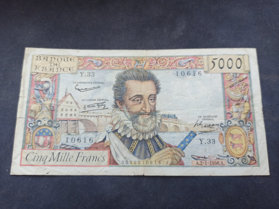 5000 Francs Henri IV (2-1-1958) (Ref 3109)