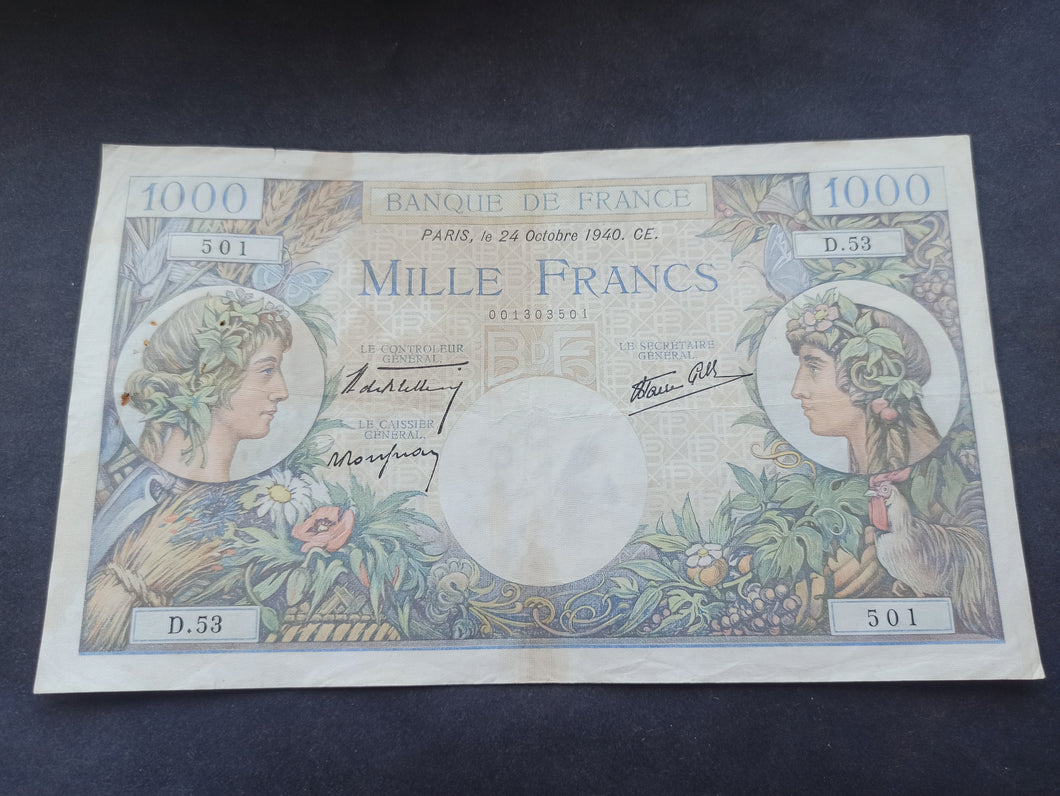 1000 Francs Commerce & Industrie (24-10-1940) (Ref 3114)