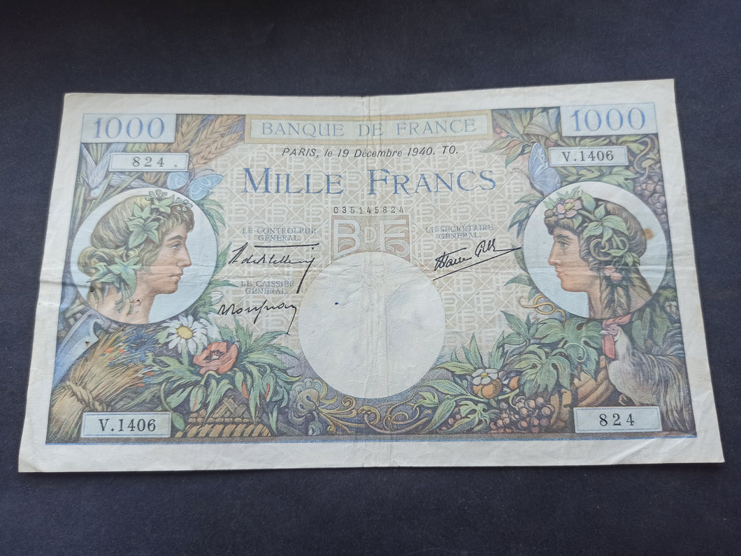 1000 Francs Commerce & Industrie (19-12-1940) (Ref 3115)