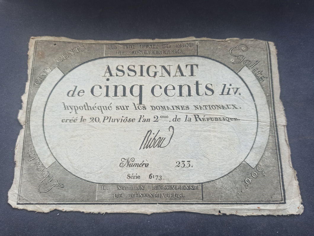 Assignat 500 Livres 20 Pluviôse An 2 (Ref 3116)