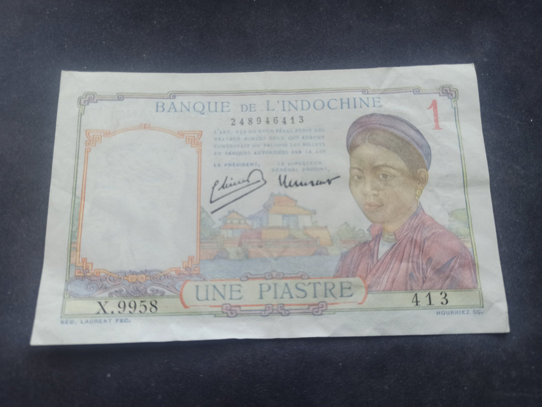 Indochine : Une Piastre 1949 Sign 11 (Pick 54e) (Ref 3122)