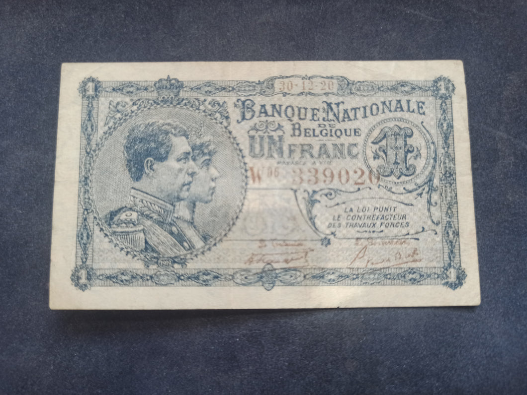 Belgique : Un Franc 1920 (Ref 3158)