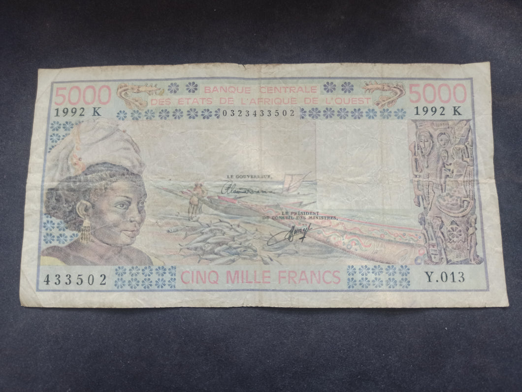 Afrique de l'Ouest : 5000 Francs 1992 K (Ref 3168)