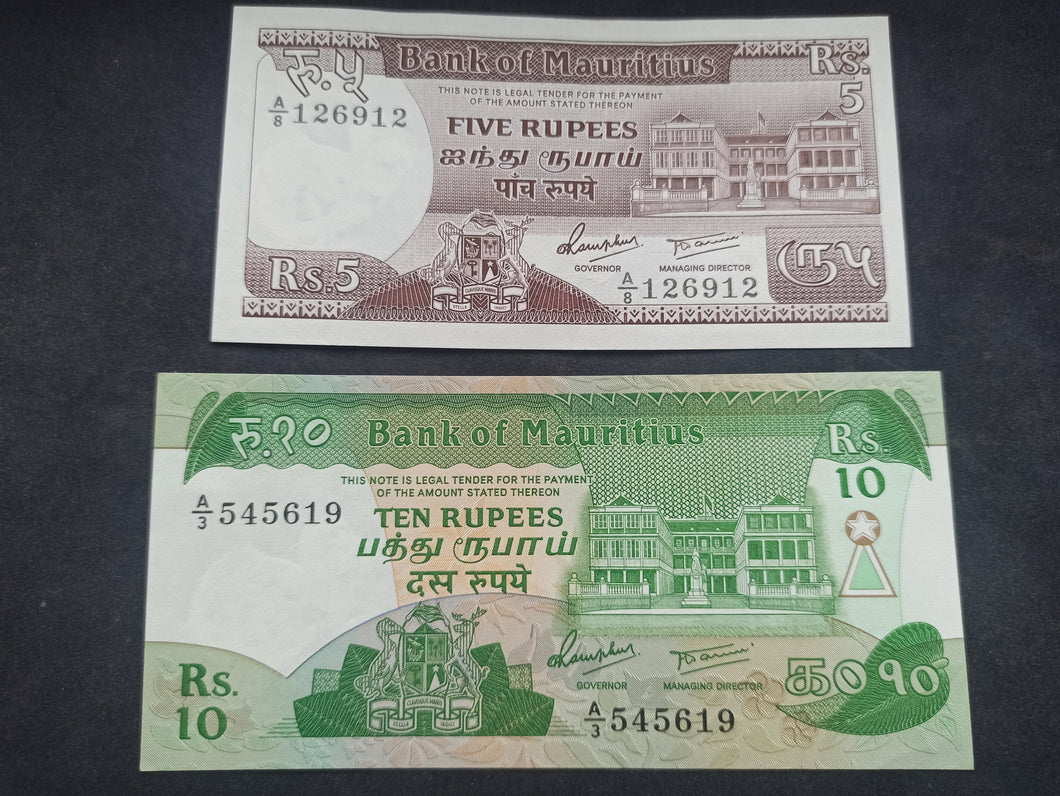 Ile Maurice : 5 & 10 Rupees 1985 NEUF (Ref 3177)