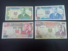 Charger l&#39;image dans la galerie, Kenya :  Lot 10 / 20 / 50 / 100 Shillings 1984 / 89 (Ref 3186)
