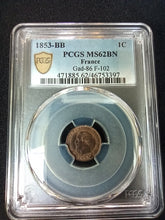 Charger l&#39;image dans la galerie, Un Centime 1853 BB Napoleon III ; PCGS : MS 62
