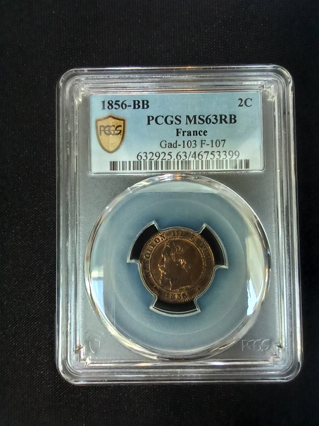 2 Centimes 1856 BB Napoleon III ; PCGS : MS 63