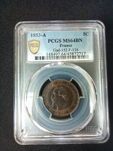 Charger l&#39;image dans la galerie, 5 Centimes 1853 A Napoleon III ; PCGS : MS 64
