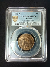 Charger l&#39;image dans la galerie, 5 Centimes 1853 A Napoleon III ; PCGS : MS 65

