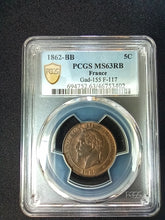 Charger l&#39;image dans la galerie, 5 Centimes 1862 BB Napoleon III ; PCGS : MS 63
