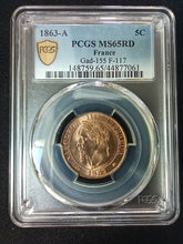 Charger l&#39;image dans la galerie, 5 Centimes 1863 A Napoleon III ; PCGS : MS 65
