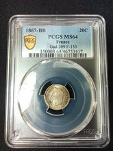 Charger l&#39;image dans la galerie, 20 Centimes 1867 BB Napoleon III Tête Laurée ; PCGS : MS 64

