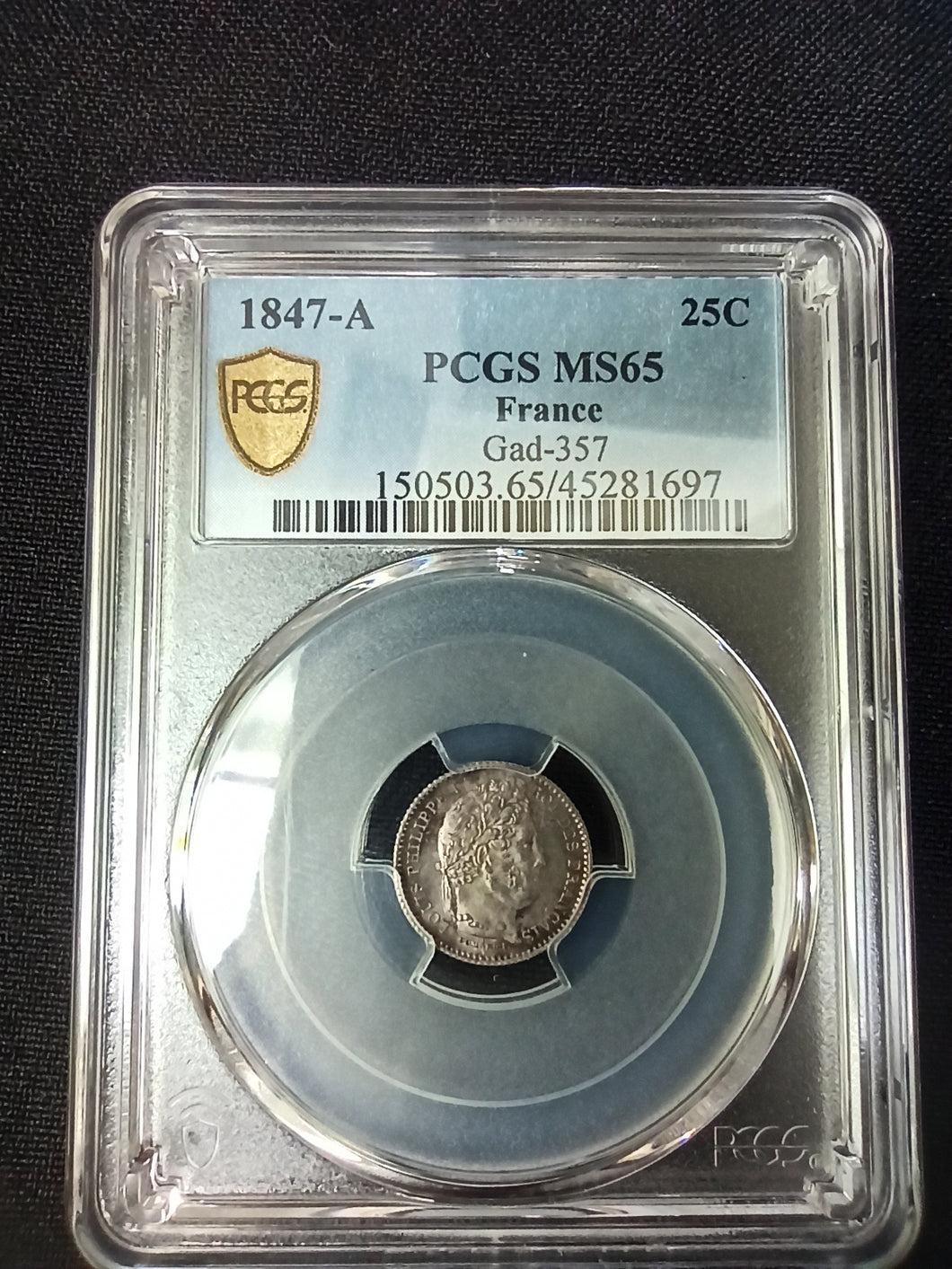 France : 25 Cent 1847 A Louis Philippe  ; PCGS : MS 65