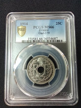 Charger l&#39;image dans la galerie, France : 25 Centimes 1914 Souligné Lindauer  ; PCGS : MS 66
