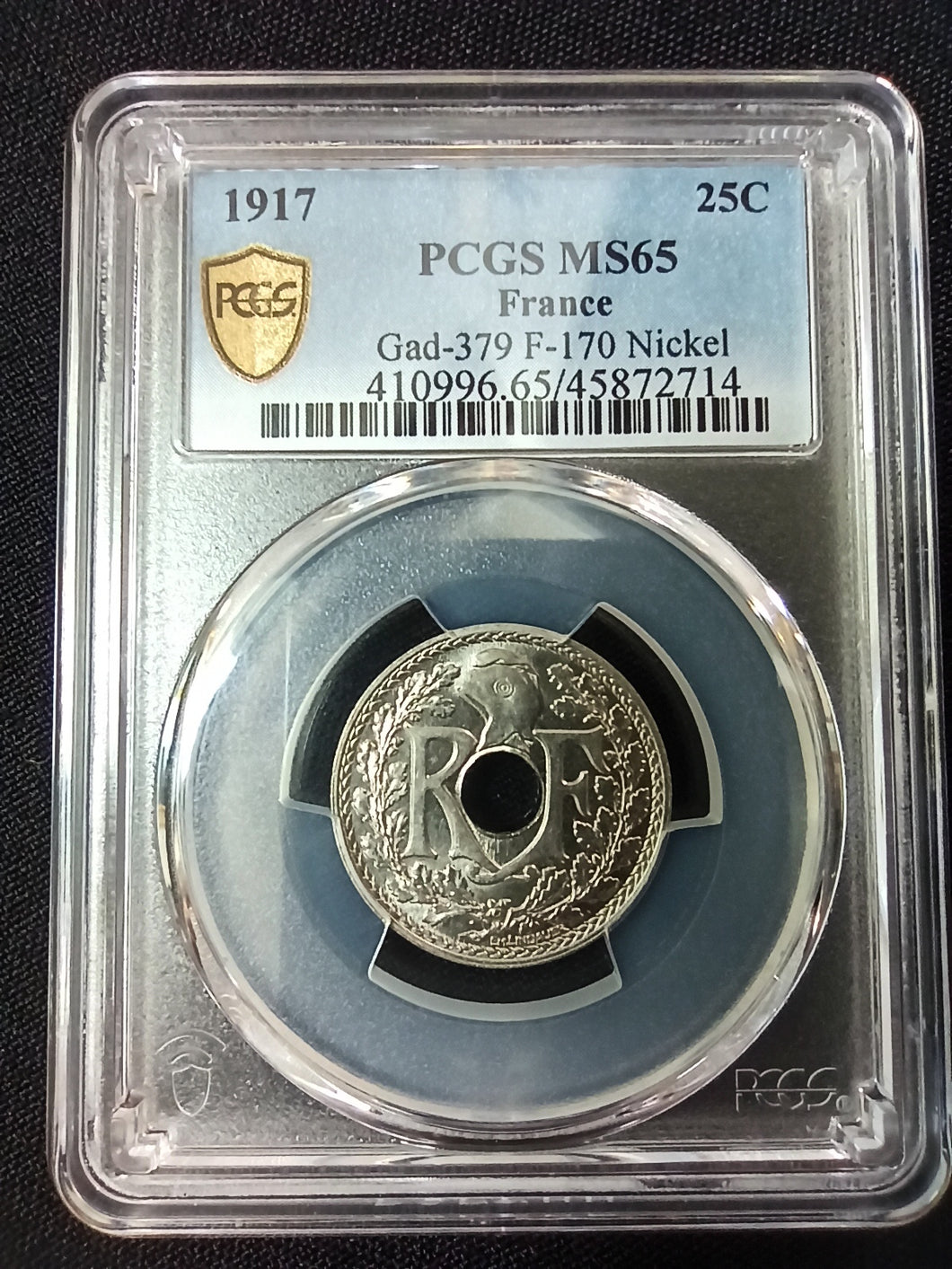 France : 25 Centimes 1917 Souligné Lindauer  ; PCGS : MS 65