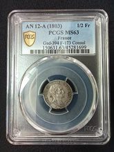 Charger l&#39;image dans la galerie, France : Demi Franc Napoleon Premier Consul An 12 A  ; PCGS : MS 63
