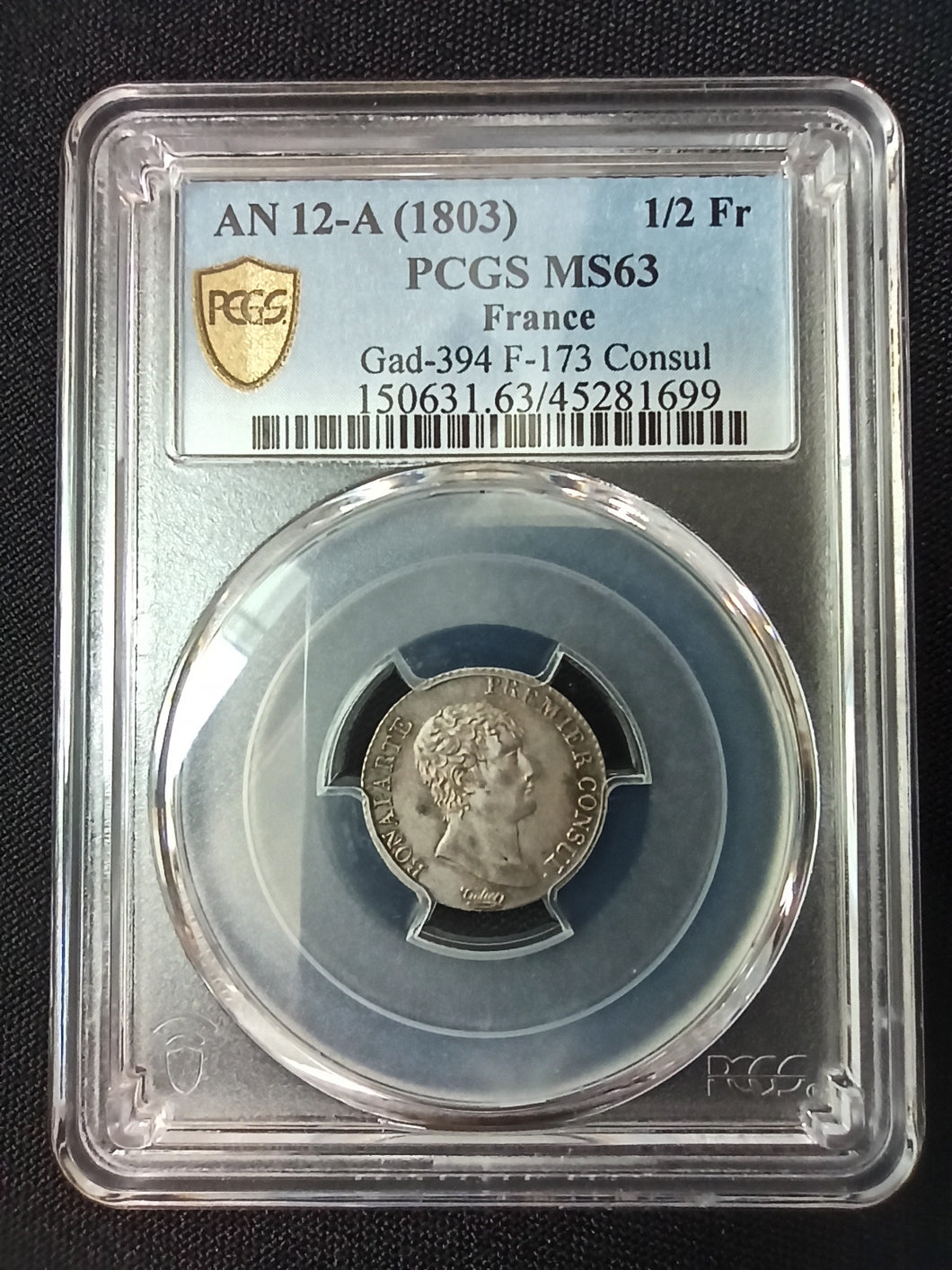 France : Demi Franc Napoleon Premier Consul An 12 A  ; PCGS : MS 63