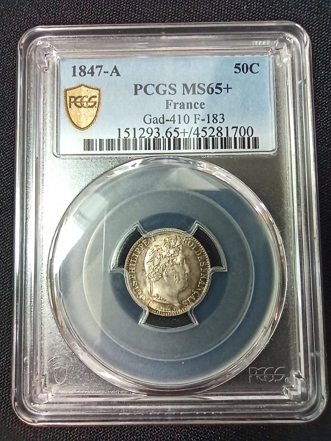 France : 50 Centimes 1847 A Louis Philippe  ; PCGS : MS 65 +