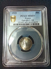 Charger l&#39;image dans la galerie, France : 50 Centimes Semeuse 1919 ; PCGS : MS 65 +
