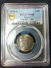 Charger l&#39;image dans la galerie, 1 Franc Cérès 1849 A ; PCGS : MS 65
