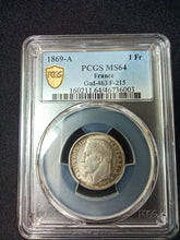 Charger l&#39;image dans la galerie, 1 Franc Napoleon III Tête Laurée 1869 A ; PCGS : MS 64
