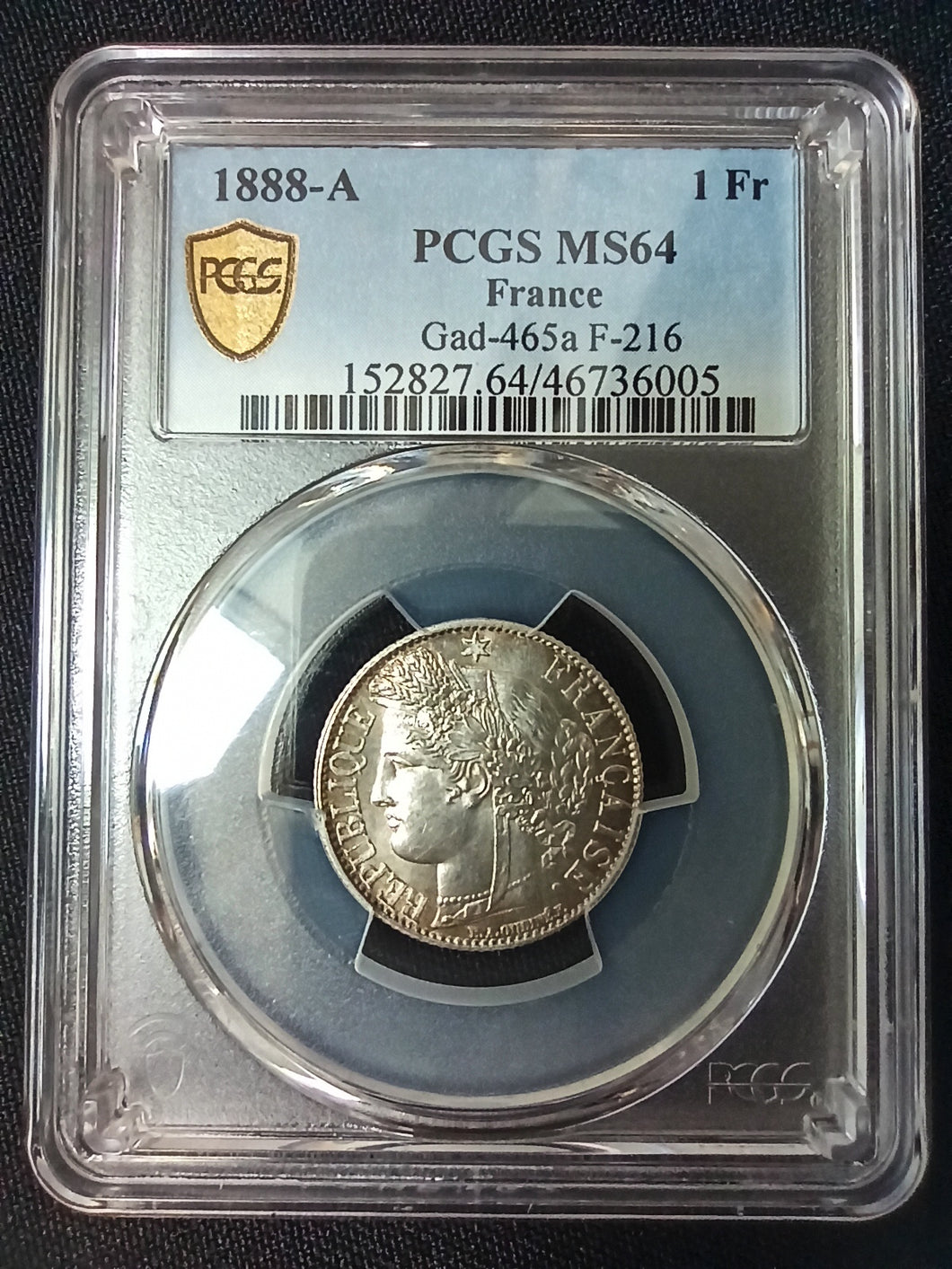 1 Franc Cérès 1888 A ; PCGS : MS 64