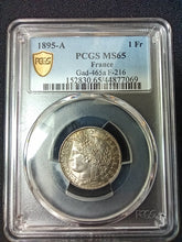 Charger l&#39;image dans la galerie, France : 1 Franc Cérès 1895 A ; PCGS : MS 65
