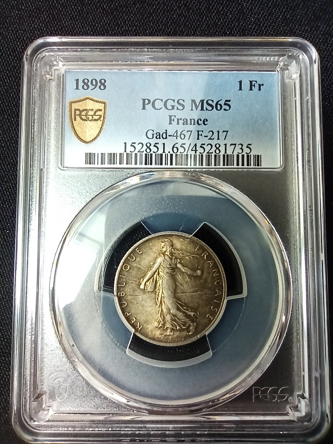 France : 1 Franc Semeuse 1898 ; PCGS : MS 65
